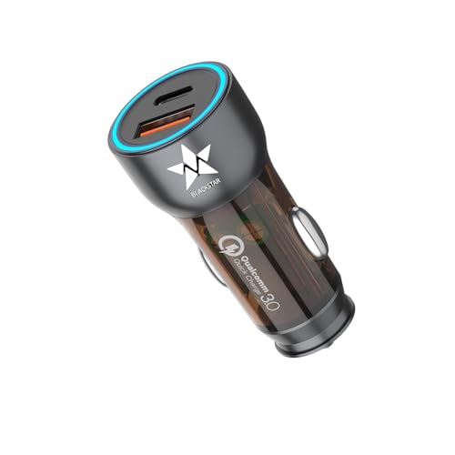 Blackstar 51Watt Super-Fast Car Charger With USB Type C Compatible with iPhones & Samsung & Other Mobiles - Fast Charge 2 Mobiles at Once (Stylish Transparent Fusion Design with Metal Alloy)