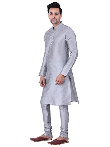 Image of HUZUR Men's Silk Solid Straight Long Kurta Pyjama Set| Ethnic Wear