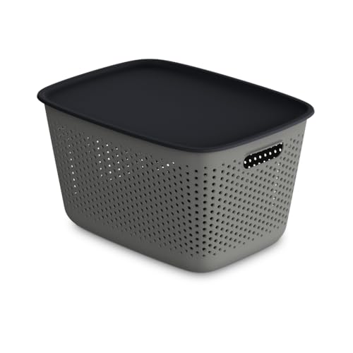 Kreher® Aufbewahrungsbox Mehrzweckkorb mit Deckel. Ideal für Kleiderschrank & Küche. Stapelbar, lebensmittelecht, BPA-frei. Aus Kunststoff in dezenten Farben. Viele Größen/Farben.