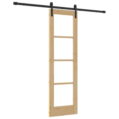 VidaXL Schiebetür Aus Kiefernholz – Moderner Raumteiler 90x210 Cm In Natur & Schwarz, Mit Schiebehardware & Zubehör VidaXL Schiebetür Aus Kiefernholz – Moderner Raumteiler 90x210 Cm In Natur & Schwarz, Mit Schiebehardware & Zubehör
