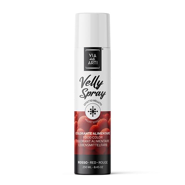 Colorante Alimentare VELLUTO Spray ROSSO - 250ml - a Base di Burro di Cacao con Effetto Vellutato da Utilizzare su semifreddi e Gelati. AZO Free. per torte e dolci - SCADENZA 30-11-2025