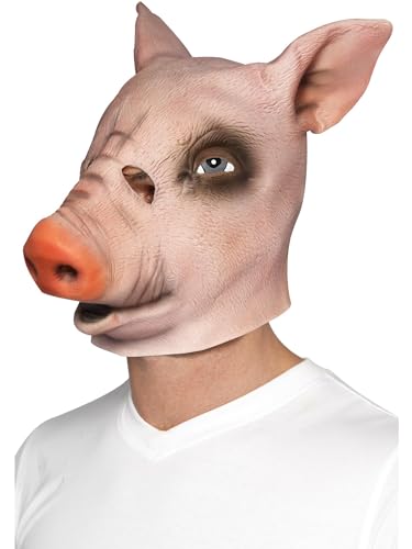 Smiffys Careta de cerdo, Rosa, Cubre toda la cabeza, de látex