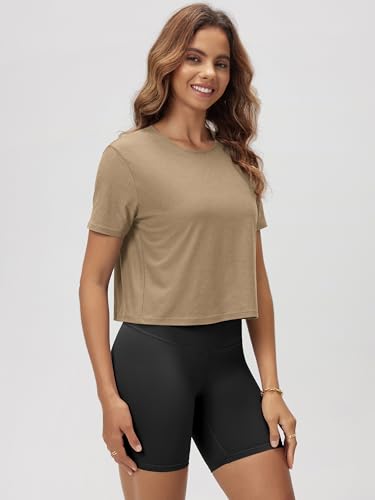Image of ODODOS Women's Performance Cropped Tee Ultra Soft odSTRATUM Tech Short Sleeve Relaxed Top Crew Neck T-Shirts