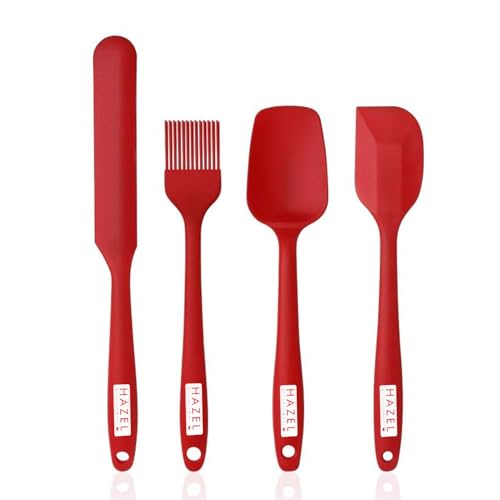 Image of HAZEL Silicone Spatula Set of 4 | Non Stick Spatula, Brush, Icing Knife & Spoonula | Seamless Design Tools for Baking, Mixing & Cooking