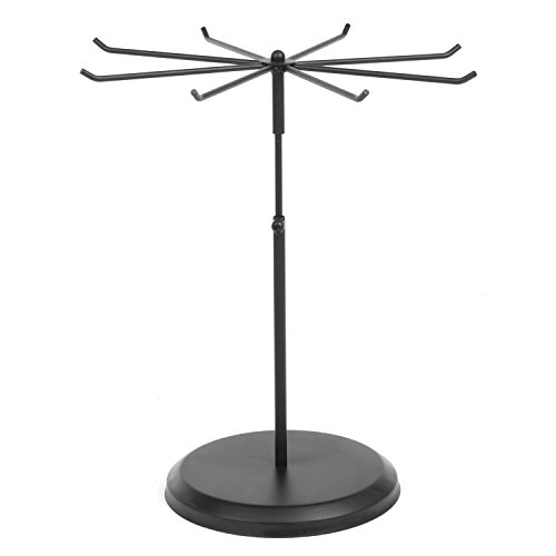 image for MyGift 8-Hook Adjustable Height Black Metal Rotating Necklace & Bracel