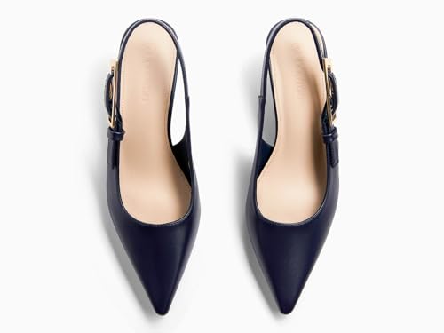 Image of Coutgo Womens Slingback Kitten Heels Closed Pointed Toe Pumps Buckle Strap Wedding Party Dress Shoes