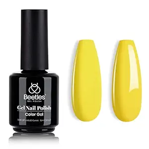 beetles Gel Polish, 15ml Canary Yellow Color Gel Polish Soak Off LED Nail Lamp Gel Polish Nail Art DIY Home Manicure Salon Gel 0.5OZ