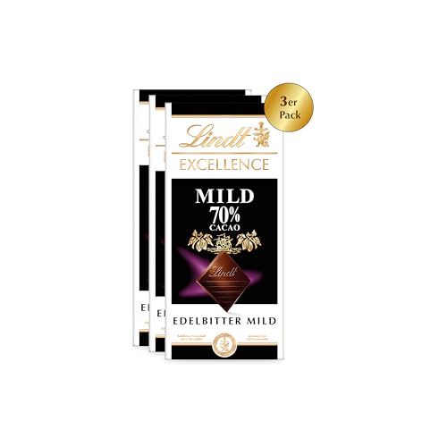 Lindt Chocolate EXCELLENCE Mild 70% cacao - Chocolate amargo suave y elegante, paquete de 3 unidades, 3 x 100 g | Chocolate amargo extra suave | Sabor intenso de cacao | Chocolate oscuro, vegano