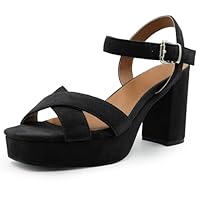 Fashion Thirsty Womens High Block Heels Platform Shoes Buckle Crossover Strap Ladies Comfort Open Toe Heel Wedding Smart Office Evening Party Occasion Heeled Strappy Comfort Dress Wide Fit Sandals