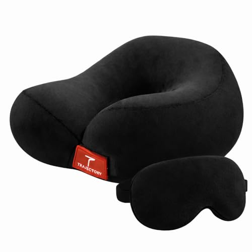 Image of Trajectory Travel Neck Pillow with Sleeping Eye Mask Combo for Travelling and Sleeping in Airplane Flight, Cab, Car, Train, Bus for Men and Women Black (As seen on Shark Tank)