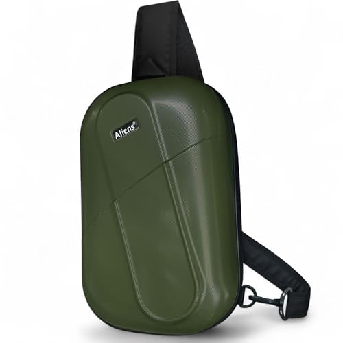 Image of Tukzer ABS Hard Shell Sling Bag Aliens Series 180Open Crossbody Side Shoulder Bag for Mens, Women, Office,Travel,Everyday Mini Backpack for iPad,Tablet,Smartphone,Charger,Headphone,HDD,Camera(01-GRN)