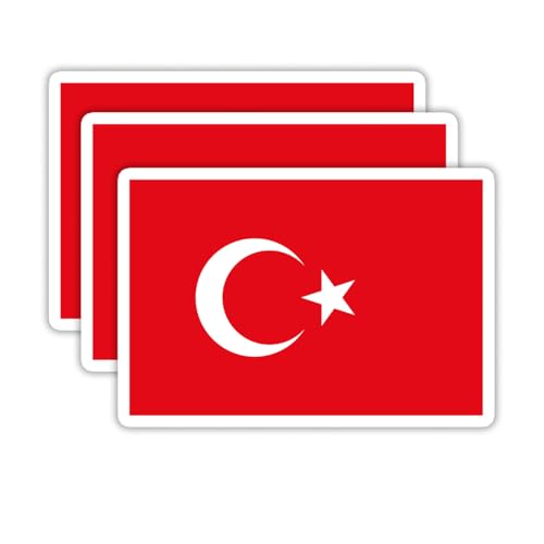 Image of (3PCS) Turkey Flag stickers, Countries Flag Stickers - Waterproof Vinyl Decals For Laptops, Tumblers, Water Bottles, Books, Scrapbooks, Size 3 x 2 Inch