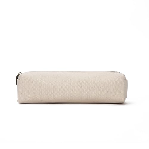 Image of Canvas Pencil Case Stationery Bag Pencil Case Storage Cosmetic Bag (Beige, S)