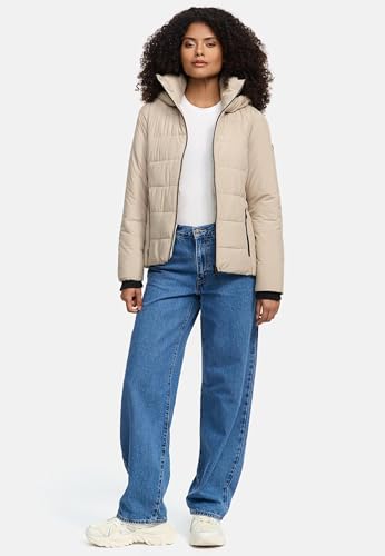 MARIKOO Basic Damen Steppjacke kurz mit Kapuze Radaa 16 Taupe Grey Gr. L