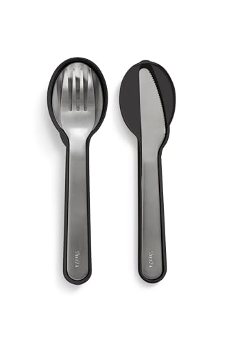 Lékué Set de 3 Cubiertos de acero inoxidable con Funda, cuchara, tenedor y cuchillo