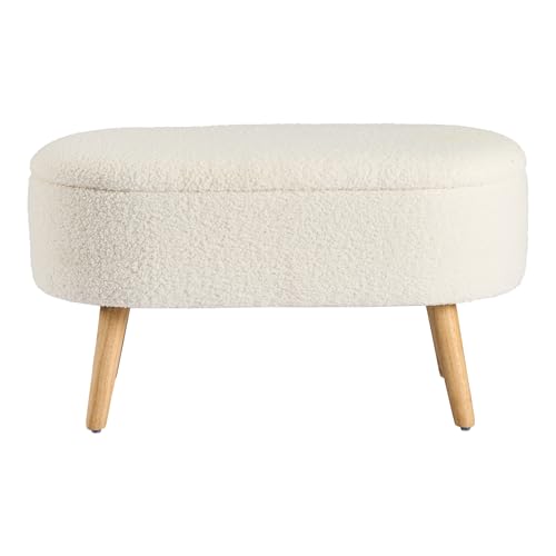 Catálogo para Comprar On-line Sillones con reposapiés - solo los mejores. 42 MU:4LIFE Taburete Otomano con Asiento Acolchado, Tapa y Patas, Reposapiés con Baúl de Gran Capacidad de Almacenamiento para Sala y Recámara (Tela Teddy, Blanco)