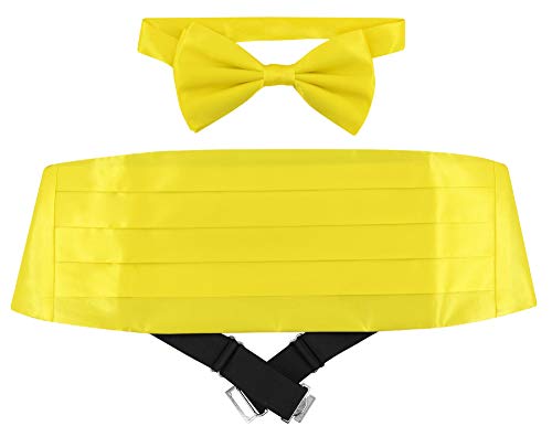Juego de faja y moño de seda amarillo dorado para hombre