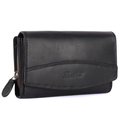 Portefeuille femme vintage en cuir véritable noir livré en boîte cadeau