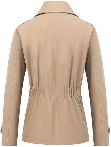 CREATMO US Women's Cropped Trench Coat Classic Double Breasted Lapel Jacket Water Repellent Outerwear2