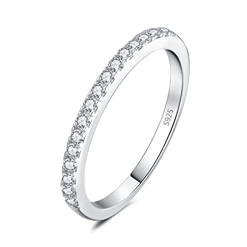 JewelryPalace Media Eternidad Anillo Mujer Plata con Circonitas, Banda Boda Apilable Plata de Ley 925, Bisel Anillo Promesa Clásico Sencillo Fino, Anillos Niña Conjunto Anillos Joyas de Mujer 22