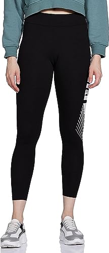 Image of Puma Women Mid Rise Essentialentials Graphic Leggings | Cotton-Blend Tight Fit Workout Tights | Stretchable Pull-On Gym Leggings | Stylish Everyday Legwear for Casual Or Fitnessential Use