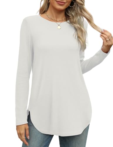 Image of XIEERDUO Womens Long Sleeve Round Neck Shirts Side Split Basic Loose Tunic Tops Casual 2026
