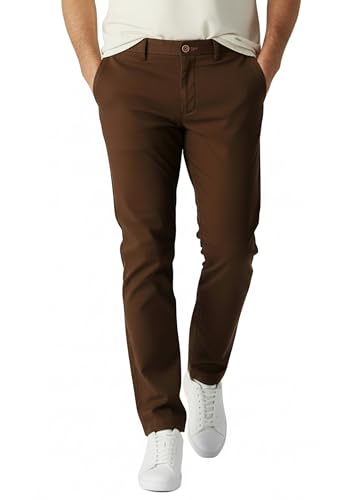 Image of JMOJO Chinos Trousers Men – Slim Fit Wrinkle Resistant Stretch Cotton Pants – Smart Casual Wear for Office, Travel & Weekend Dark Brown