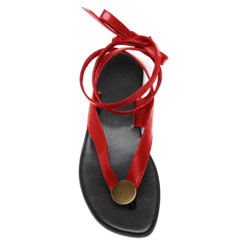 Strap Flip Flop Flat Sandals for Women with Metal Circular Ankle Strappy Ladies Fashion Cute Summer Thong Sandals Dressy.