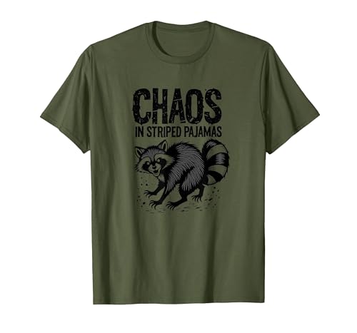 Chaos In Striped Pajamas Feral Raccoon Design T-Shirt, Men, Olive Green, XX-Large