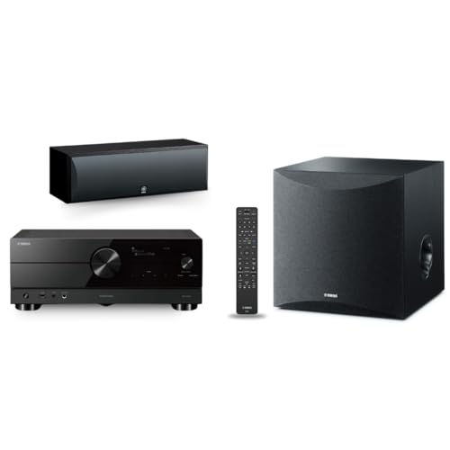 Image of Yamaha RX-A2A AVENTAGE 7.2-Channel AV Receiver with MusicCast, 10 inch 100W Powered Subwoofer, and NS-C210BL Center Channel Speaker Bundle - Premium Home Theater Experience