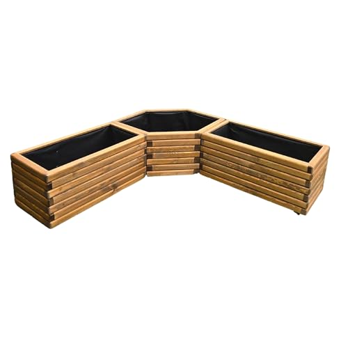 HolzGarden Set 3 Stück Pflanzkübel Holz 2X 80x40x40 cm & 1 x 97x40x57 cm Imprägniert Farbe Teak Wetterfest Blumenkasten Blumentopf Groß Außen Balkon Garten Pflanzkasten Kiefernholz Serie FORNEA