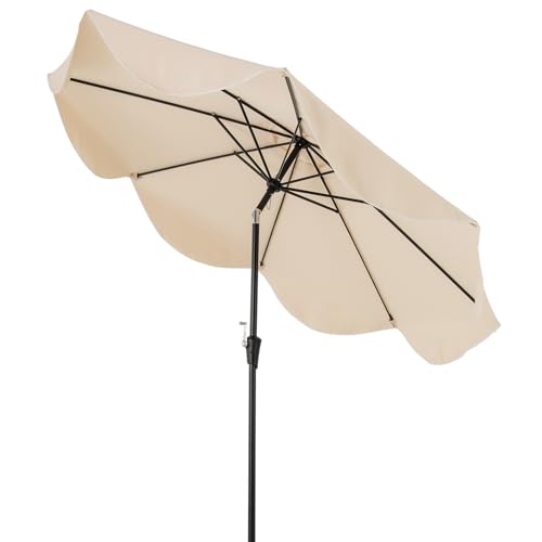 GOPLUS Parasol Inclinable Exterieur 2,8M Toile UV 8 Baleines Manivelle Double Toit Patio Terrasse Balcon Base Non Incluse (Beige)