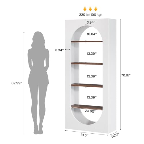 Image of Tribesigns 5-Tier White Bookshelf, 70.87-Inch Tall Arch Bookcase with Storage, Modern Arched Book Shelf Storage Organizer for Living Room, Home Office