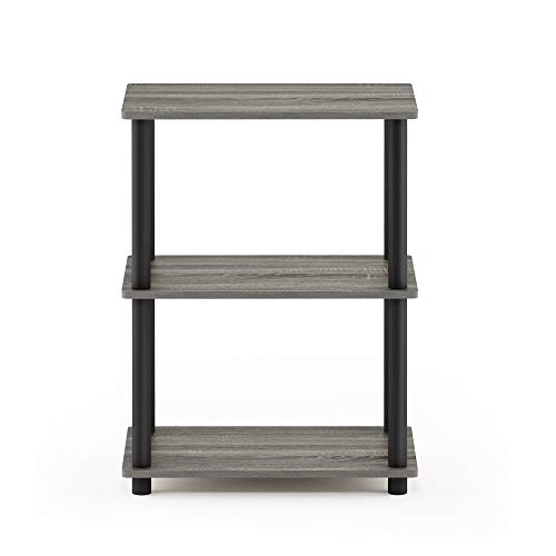 Image of Furinno Turn-N-Tube No Tool 3-Tier Storage Shelf, Narrow, French Oak Grey /Black
