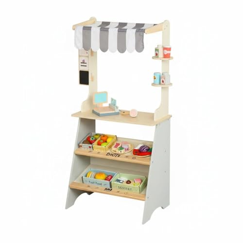 KiBcsLic Stand de Productos Frescos de Juguete Educativo Stand de Provisiones de Madera Pintura No No Dañina
