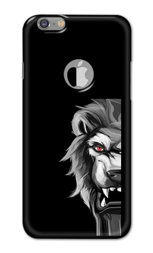 Image of Plastic Printfidaa Printed Hard Back Cover Case For Apple Iphone 6 Logo | Iphone 6S Logo Back Cover (Angry Lion) -112, Black