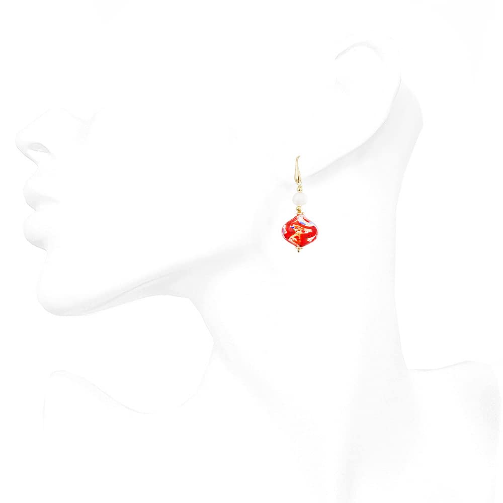 Venetiaurum - Pendientes con Colgante de Cristal Original de Murano, Perlas y Plata 925 - Joya Made In Italy Certificada