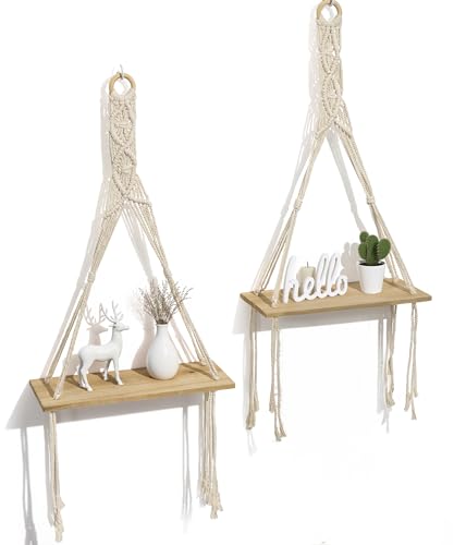 Afuly Etagere Murale Bois Macramé Suspendue Boho Swing Support Pl...