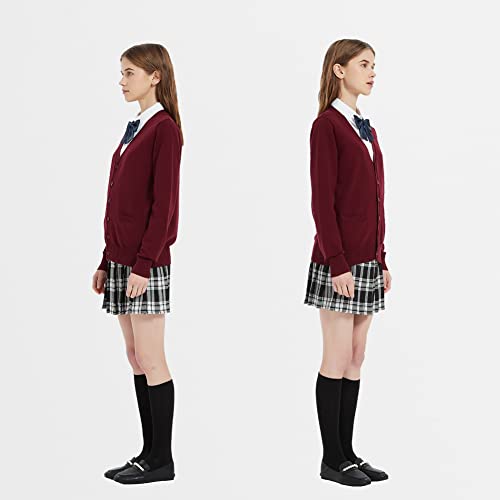 Image of jinghuiyue Women's Cardigan School Uniform Sweater V Neck Button Down Knit Cardigans Coat with Pockets