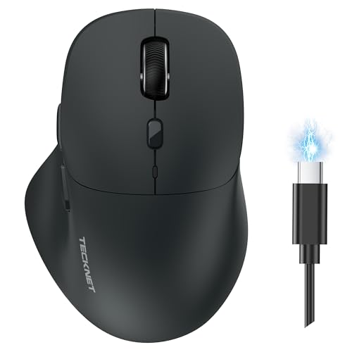 Image of TECKNET Wireless Mouse Bluetooth 5.0 /3.0 & 2.4G Rechargeable, Silent Clicks, Adjustable 4800 DPI, 6 Buttons, Ergonomic Design, Bluetooth Mouse for Laptop, Computer, ipad - Gray
