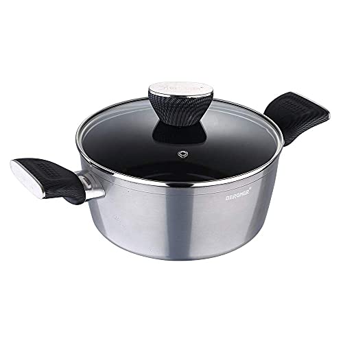 Image of Bergner Carbon TT Forged Aluminium Non-Stick Casserole with Glass Lid, 24 cm, 4.6 Liters, Induction Base, Metallic Grey