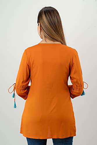 Image of DMP FASHION Women's Rayon Classic Heavy Embroidery Top with Beautifull Tassels at Front and on Both Sleeves