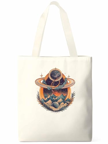 Canvas Tote Bag, Funny Planet Aesthetic Canvas Tote Handbags for Women Shoulder Bag Mountain Leaves