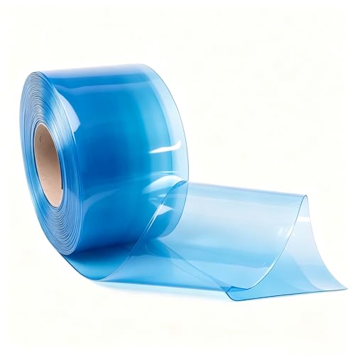 Image of Smooth Clear Blue PVC Strip Curtain 7 inch Width x 78.7 inch Height - Walk-in Cooler and Freezer Door Strips Transparent Plastic Vinyl Warehouse Flap Doors for Temperature Management AP1474