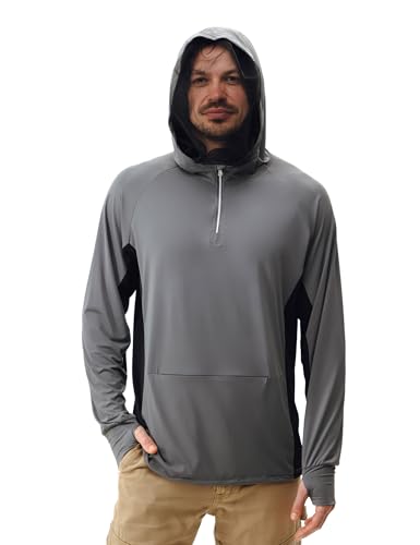 Relexit UPF 50+ Sun Protection Mosquito Jacket for Men Lightweight Cooling Shirt with Face Cover UV Bug Proof Clothing Grey XL