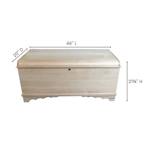 Image of Rustic Red Door Co. Cedar Hope Chest with Waterfall Top, Amish Made Wooden Storage Trunk Box for Bedroom, Blanket, Clothes, Anti-Slam Hinges and Lock, 46 inch, Brown Maple Wood, Asbury Stain