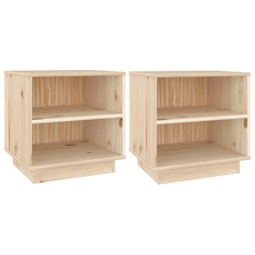vidaXL 2X Madera Maciza de Pino Mesitas de Noche Aparador Auxiliar Armario Cama Dormitorio Habitación Soporte Organizador Almacenaje 40x34x40 cm