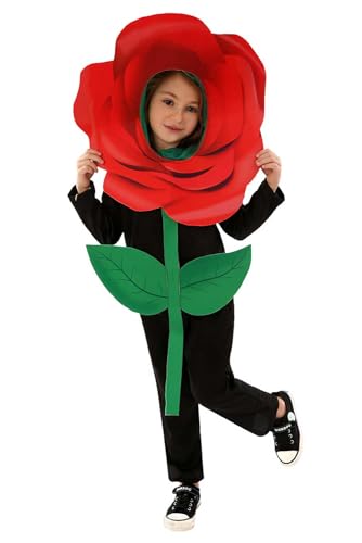 Taiture Red Rose Flower Costume Kids Plants Rose Flowers Dress Up Jumpsuit Bodysuit Headpiece Outfits Christmas Suit Boy Girl