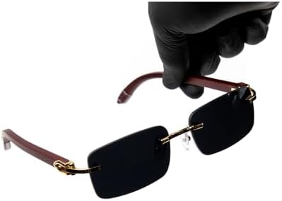 Street Knitted Dark Black Rimless Gold Frame Vintage Designer Buffs Sun Glasses Y2K Trendy Cool Hip Hop Rectangular Sunglasses For Men Women Square Retro 90s Old School Frameless Shades