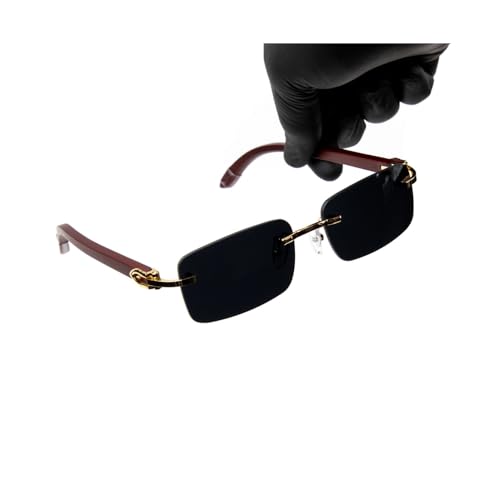 Street Knitted Dark Black Rimless Gold Frame Vintage Designer Buffs Sun Glasses Y2K Trendy Cool Hip Hop Rectangular Sunglasses For Men Women Square Retro 90s Old School Frameless Shades